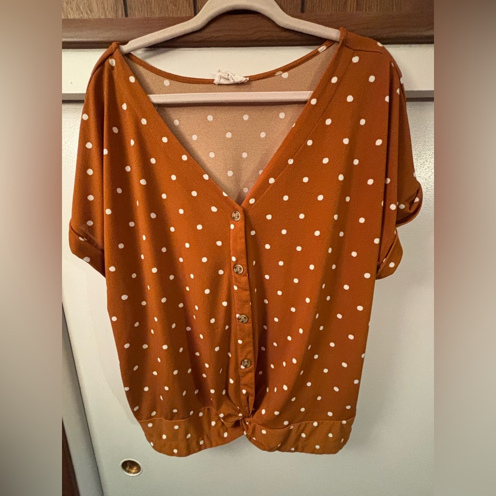 Polka Dot Button-Up Blouse